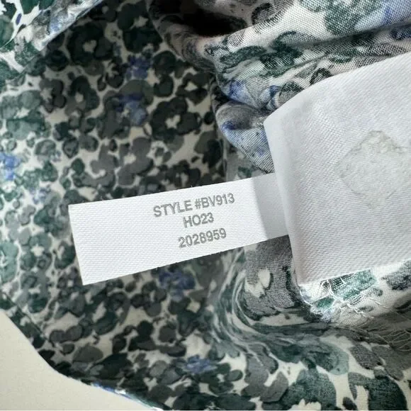 J. Crew Factory Split Neck Ruffle Green Floral Top Long Sleeve Blouse Women’s XL - Picture 6 of 6